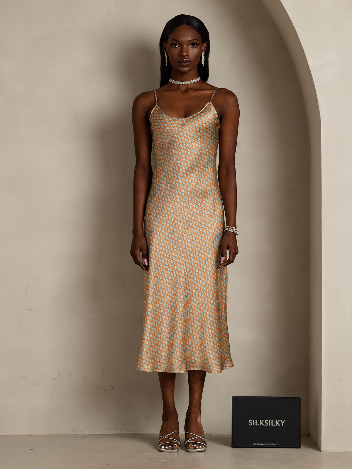 [Floral] SilkSilky  Pure Silk Round Neck Dress 001