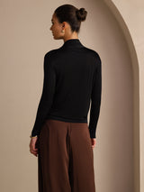 [Black] SilkSilky  Long Sleeve Wrap Women's Blouse 002