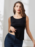 SilkSilky US Silk Knitted Sleeveless Round Neck Women's T Shirt Black 003