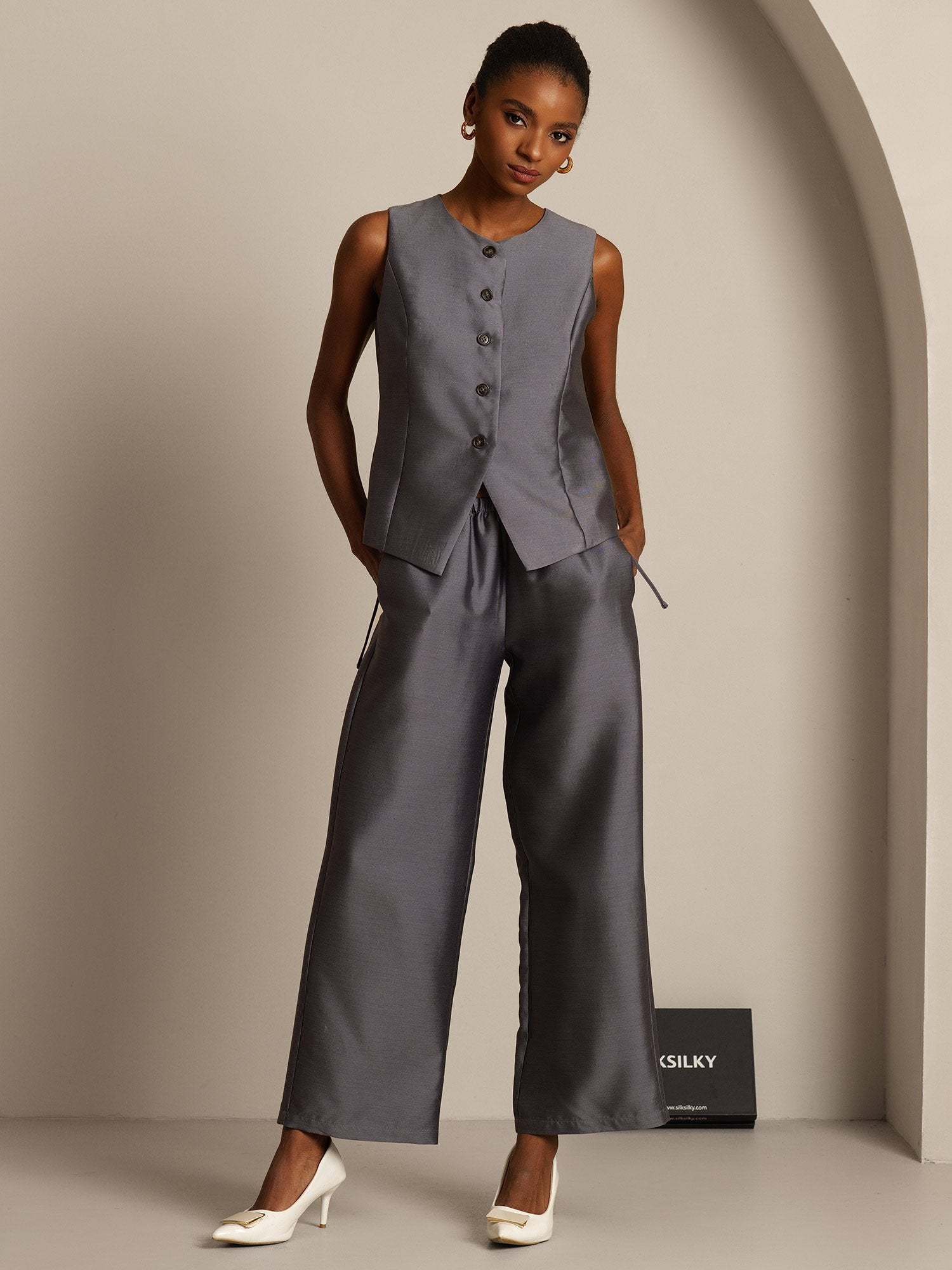 [Gray] SilkSilky 32Momme Silk Womens Vest 006