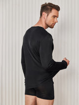 [Black] SilkSilky  100% Silk Jersey Long Sleeve Round Neck Men's T-Shirt 002