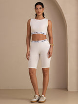 [White] SilkSilky  Sleeveless Crew Neck Women's Outfit Sets 006