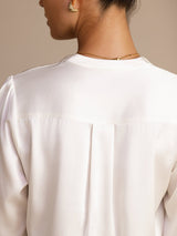 [White] SilkSilky Long Sleeve Wrap Women's Blouse 005