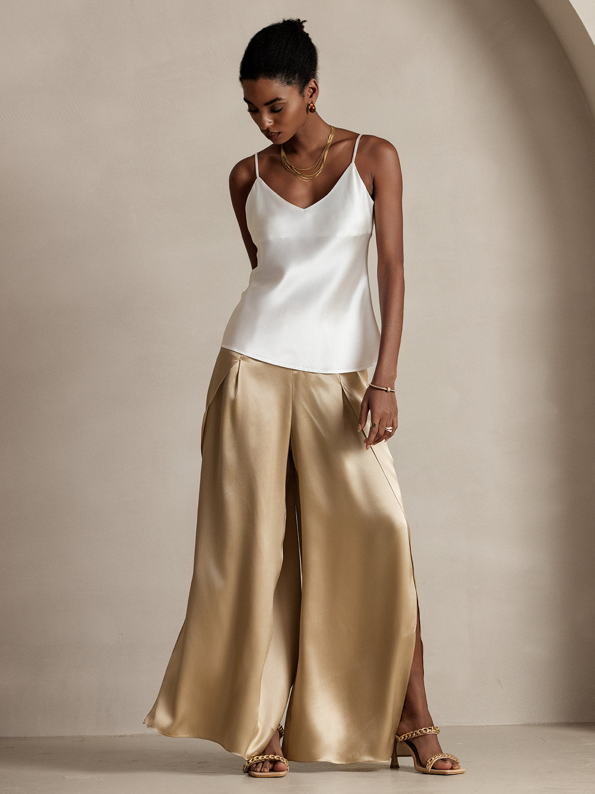 [Champagne] SilkSilky  19Momme Silk Split Women's Pants 005