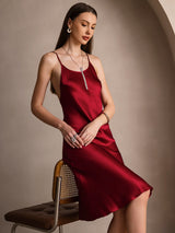 [Wine] SilkSilky  Spaghetti Strap Scoop Neck Dress 001