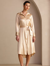 [Champagne] SilkSilky Long Sleeve Lapel Collar Dress 006