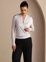 [Gray] SilkSilky  Long Sleeve Wrap Women's Blouse 004