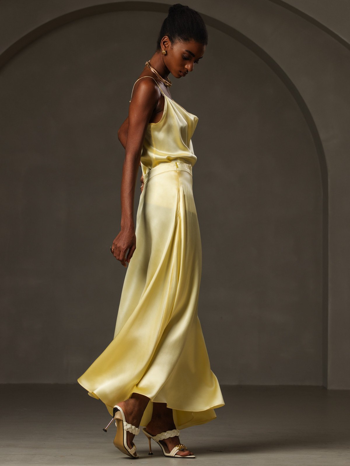 [Yellow] SilkSilky  19Momme Silk Cowl Neck Camisole Top 006