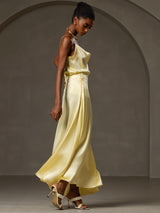 [Yellow] SilkSilky  19Momme Stretch Silk Charmeuse Spaghetti Strap Cowl Neck Camisole Top 006