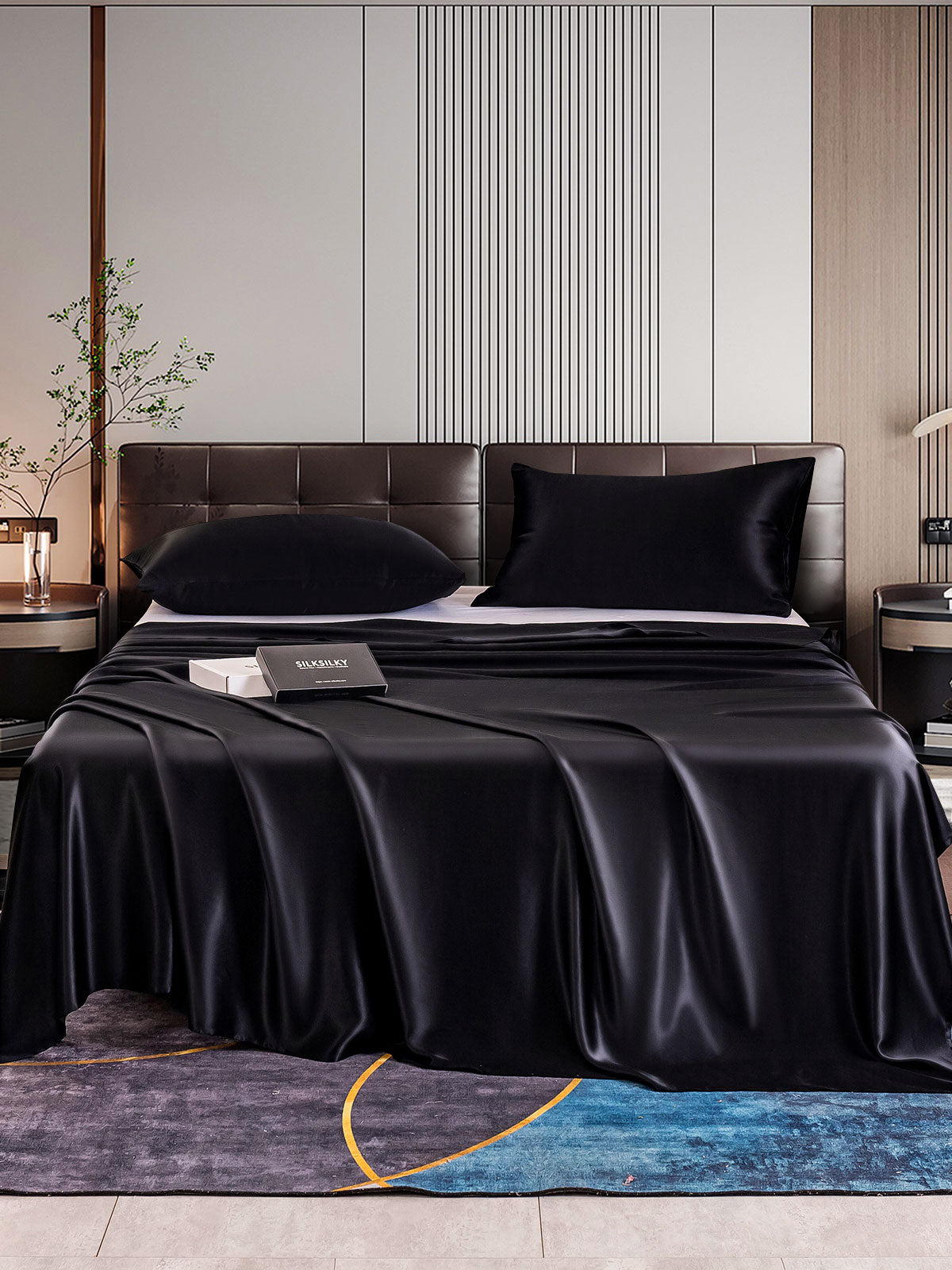 SilkSilky US 22Momme Pure Silk Bedding Set Black 001