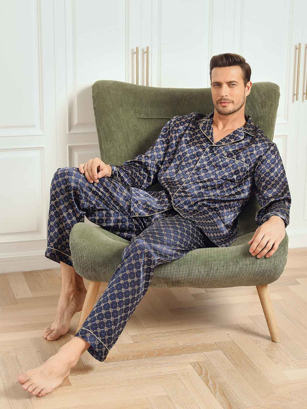 Pure Silk Printed Lapel Men‘s Pajamas