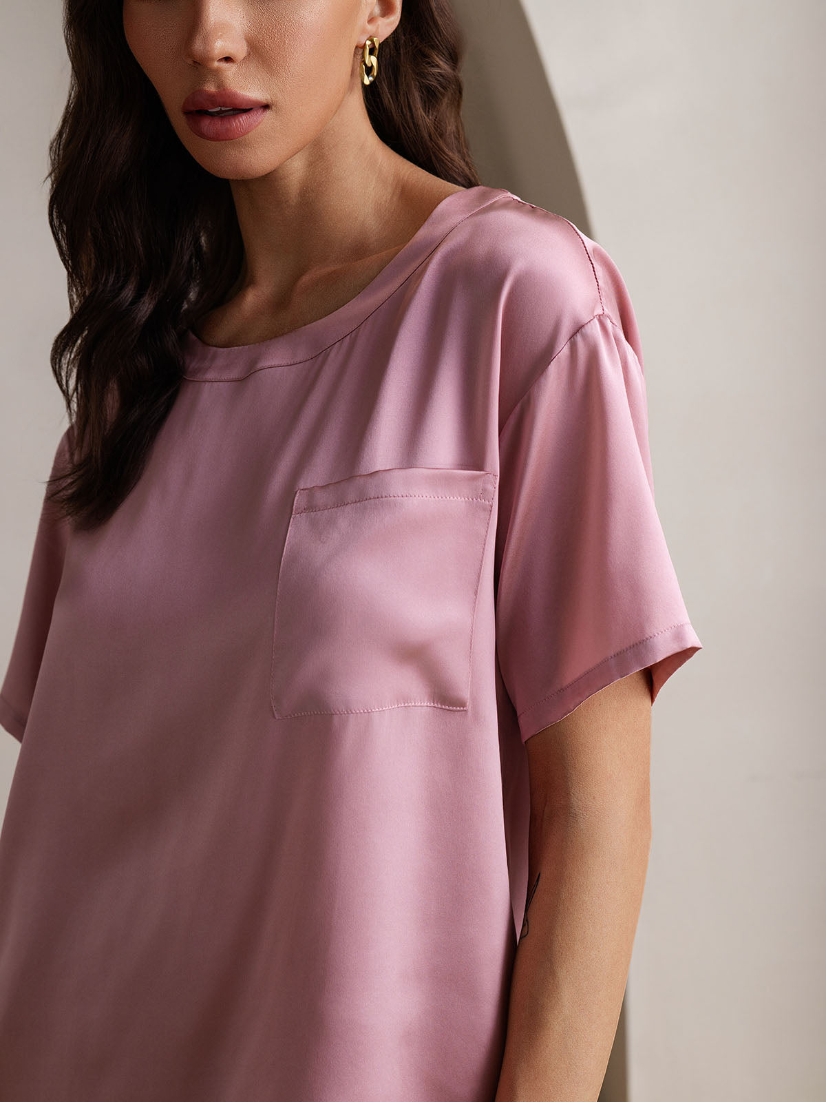 [Pale Mauve] SilkSilky  Pure Silk Round Neck Women's Pajamas 009