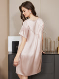 SilkSilky US Pure Silk Short Sleeve Round Neck Nightgown Pink 009