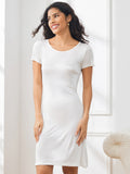 SilkSilky US Silk Knitted Short Sleeve Round Neck Women's Loungewear White 006