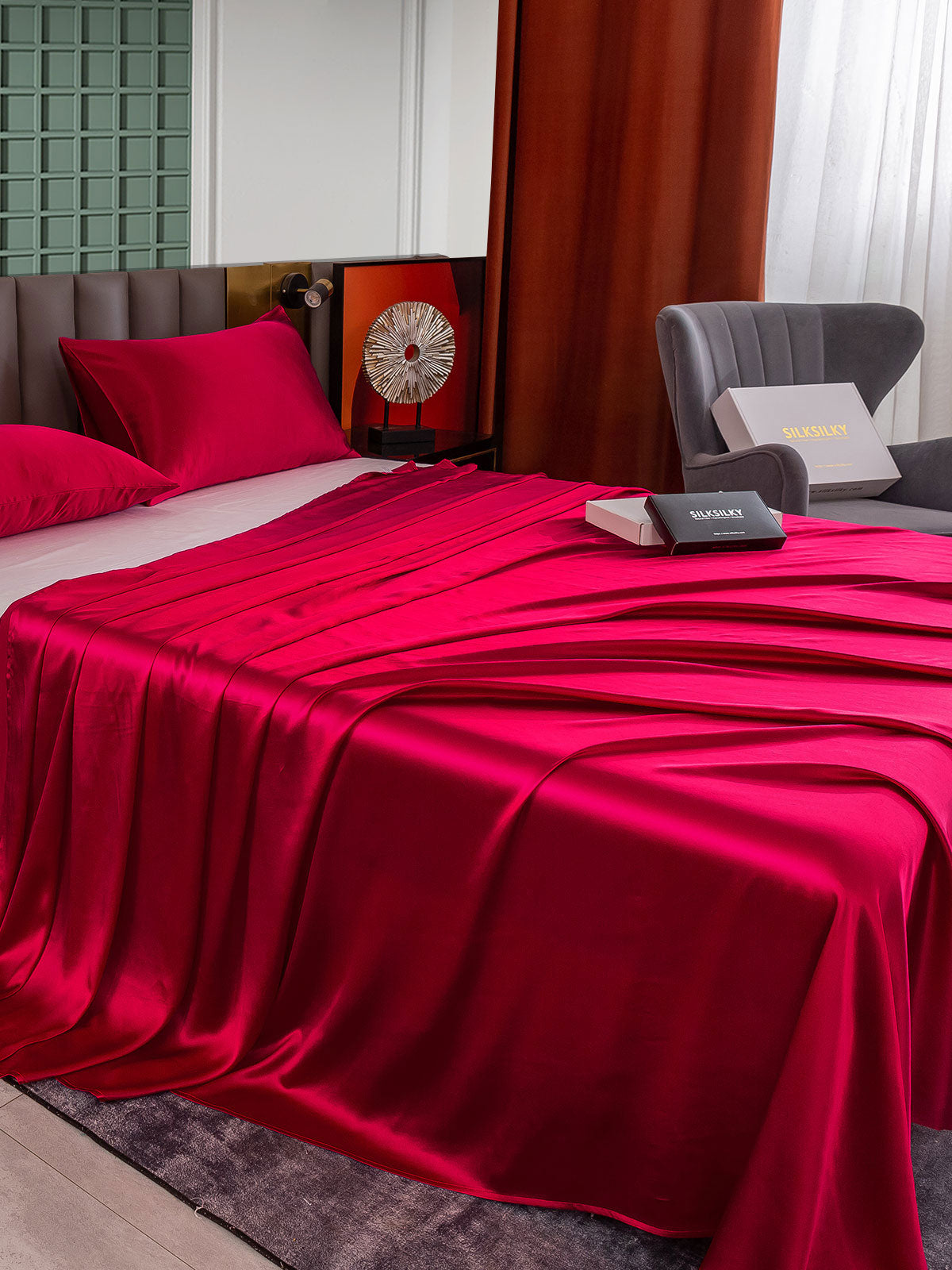 [Wine] SilkSilky  25Momme Pure Silk Bedding Set 003