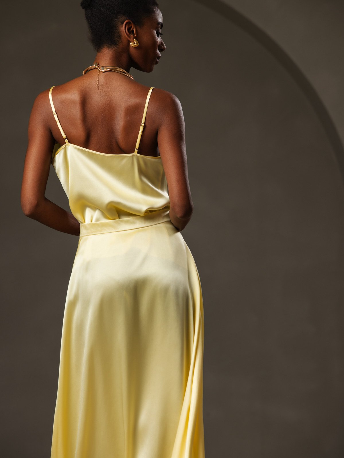 [Yellow] SilkSilky  19Momme Silk Cowl Neck Camisole Top 004