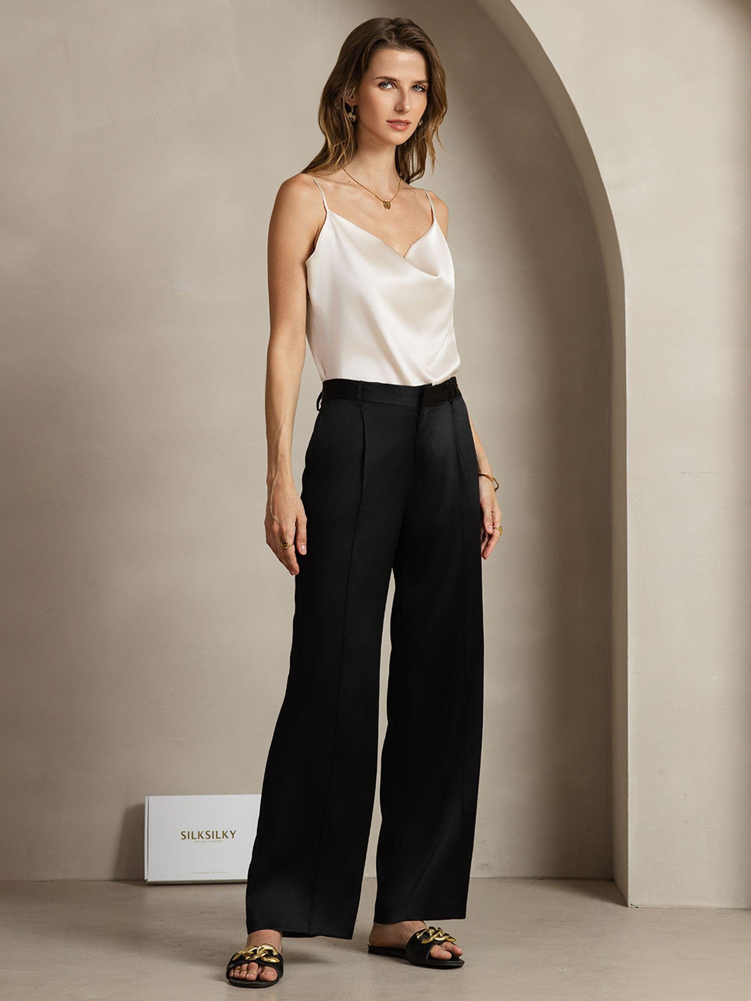 [Black] SilkSilky 19Momme Silk Womens Pants 005