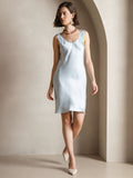 SilkSilky US Pure Silk Sleeveless Round Neck Dress LightBlue 007