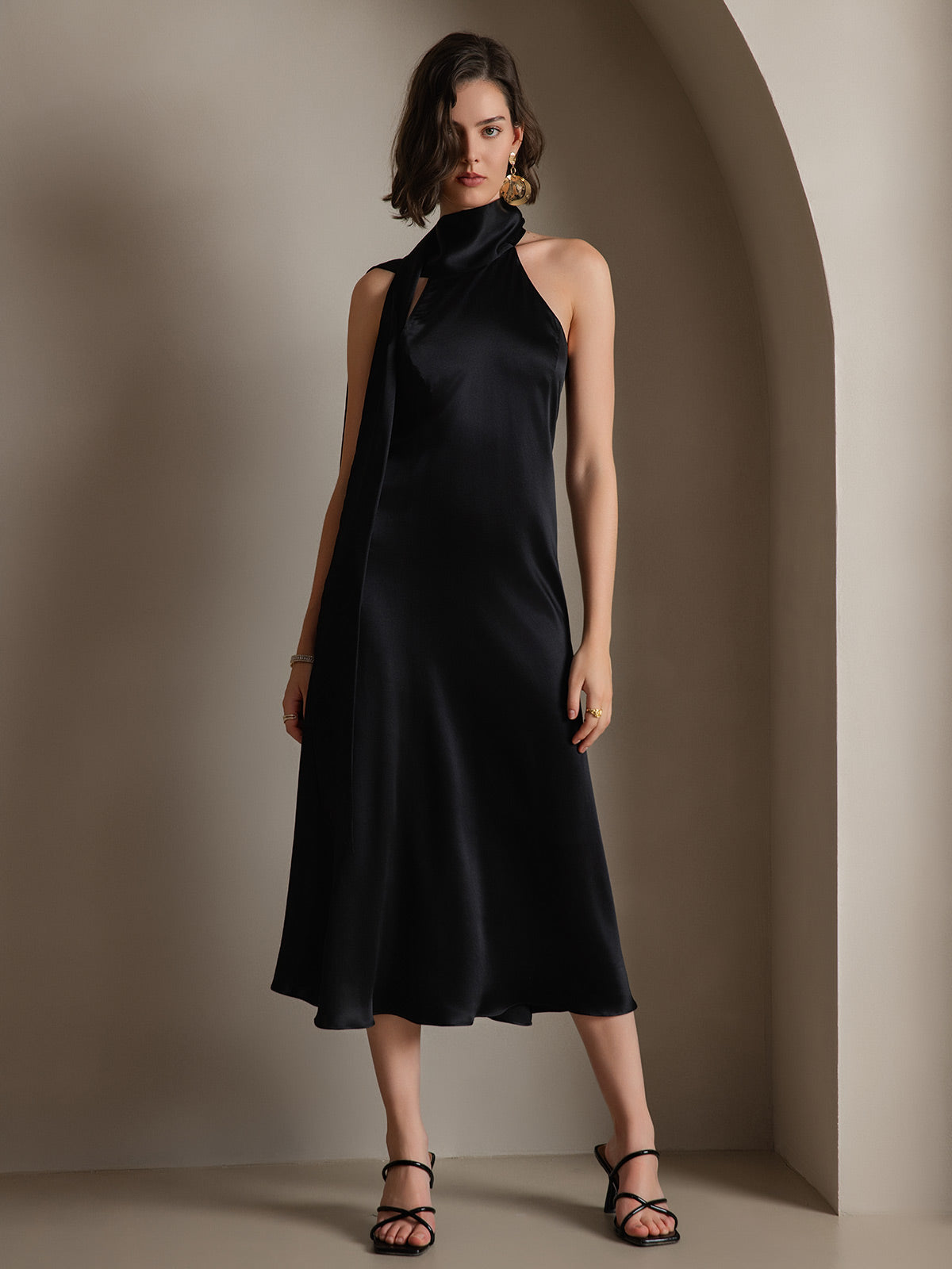 black silk tie dress Berylove Women Black Tie Dress with Slit Spaghetti Straps Sheath Long Formal Dress