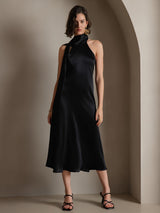 [Black] SilkSilky  Sleeveless Tie Neck Dress 004