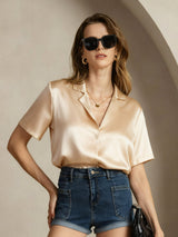 [Champagne] SilkSilky  Short Sleeve Notch Collar Women's Shirt 005