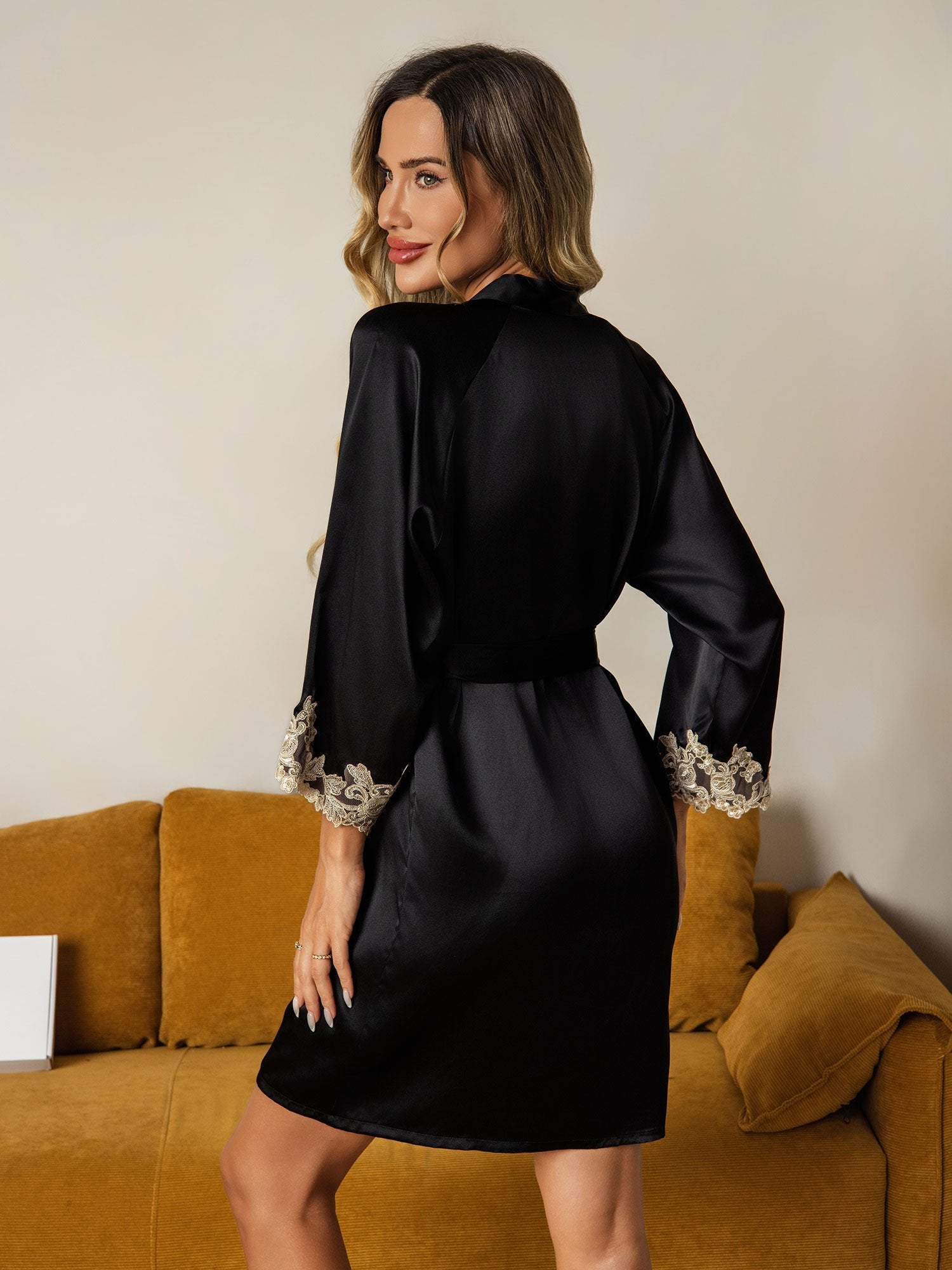 [Black] SilkSilky  Pure Silk Wrap Women's Robe 002