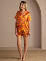 [Orange Fox] SilkSilky Short Sleeve Lapel Collar Women's Pajamas 006
