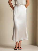 [Light Gray] SilkSilky  19Momme Stretch Silk Charmeuse Skirt 005