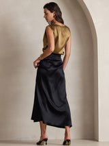 [Black] SilkSilky  19Momme Stretch Silk Charmeuse Skirt 002