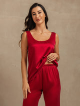 [Wine] SilkSilky  19Momme Machine-Washable Silk Sleeveless Scoop Neck Women's Pajamas 007
