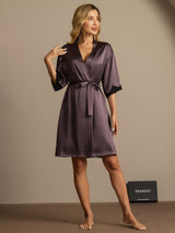[Purple Gray] SilkSilky  Half Sleeve Women's Robe 004