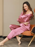 SilkSilky  Pure Silk Long Sleeve Lapel Women's Pajamas PaleMauve 007