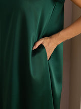 [Dark Green] SilkSilky Short Sleeve Round Neck Dress 006