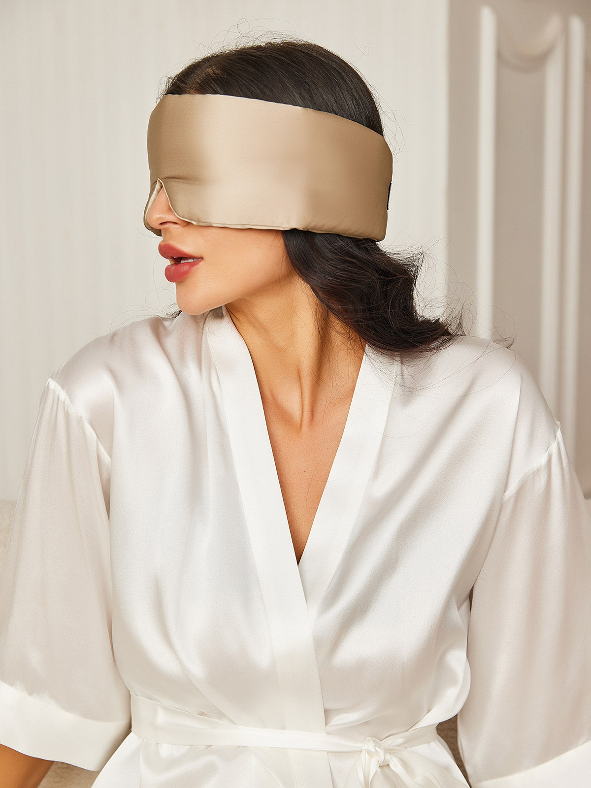 [Beige] SilkSilky  19Momme Pure Silk Eye Mask 002