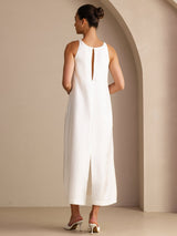 [White] SilkSilky Sleeveless Crew Neck Dress 002