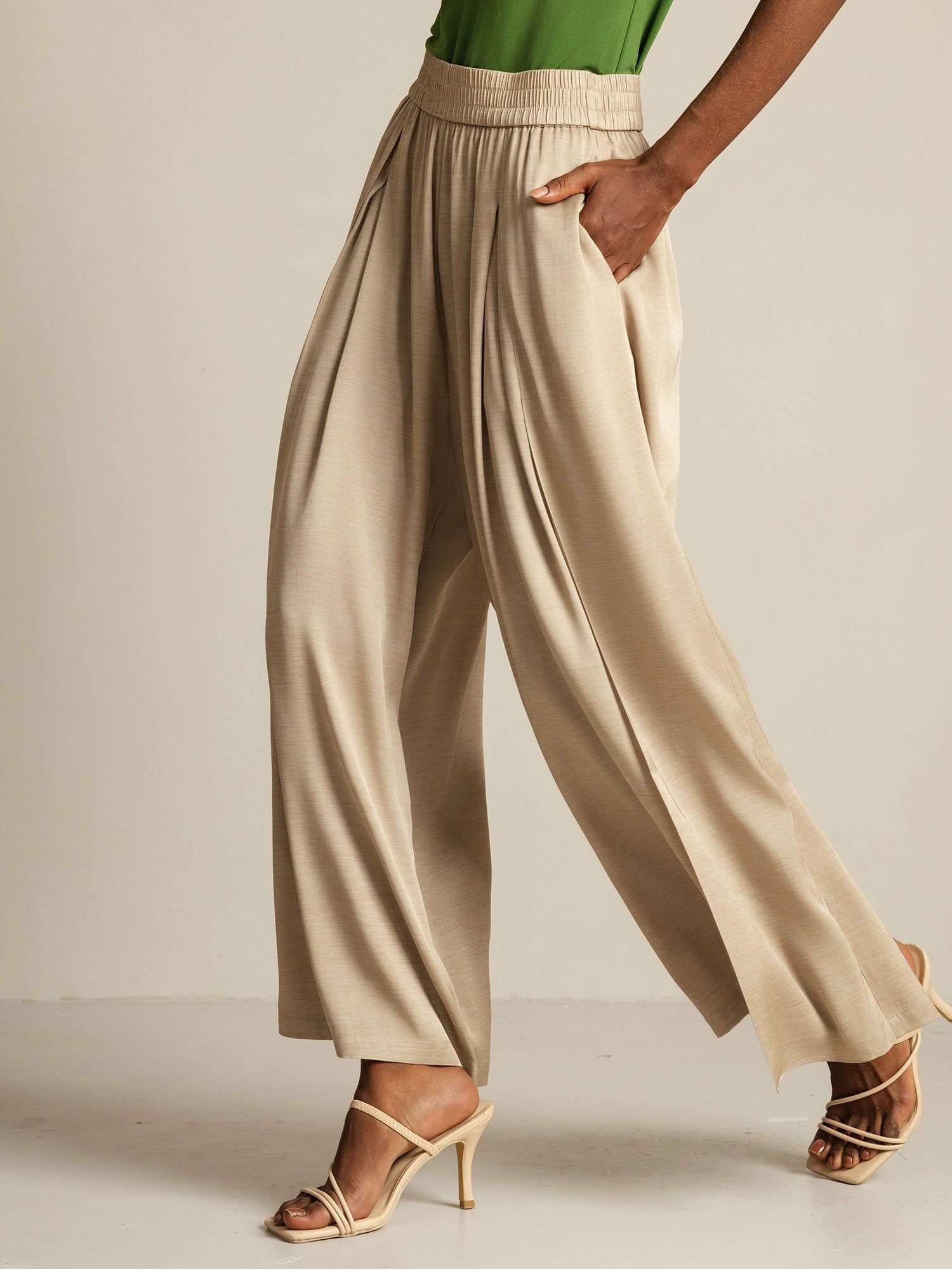 [Tan] SilkSilky  19Momme Silk Womens Pants 007,