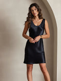 SilkSilky US Pure Silk Sleeveless Round Neck Dress Black 003