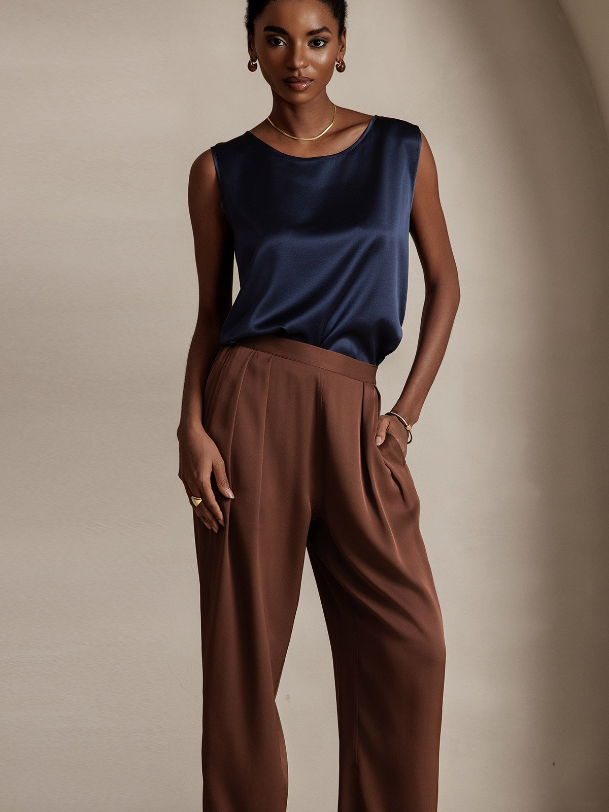 [Dark Blue] SilkSilky  19Momme Silk Round Neck Camisole Top 003