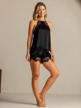 [Black] SilkSilky Sleeveless Halter Camisole Set 007