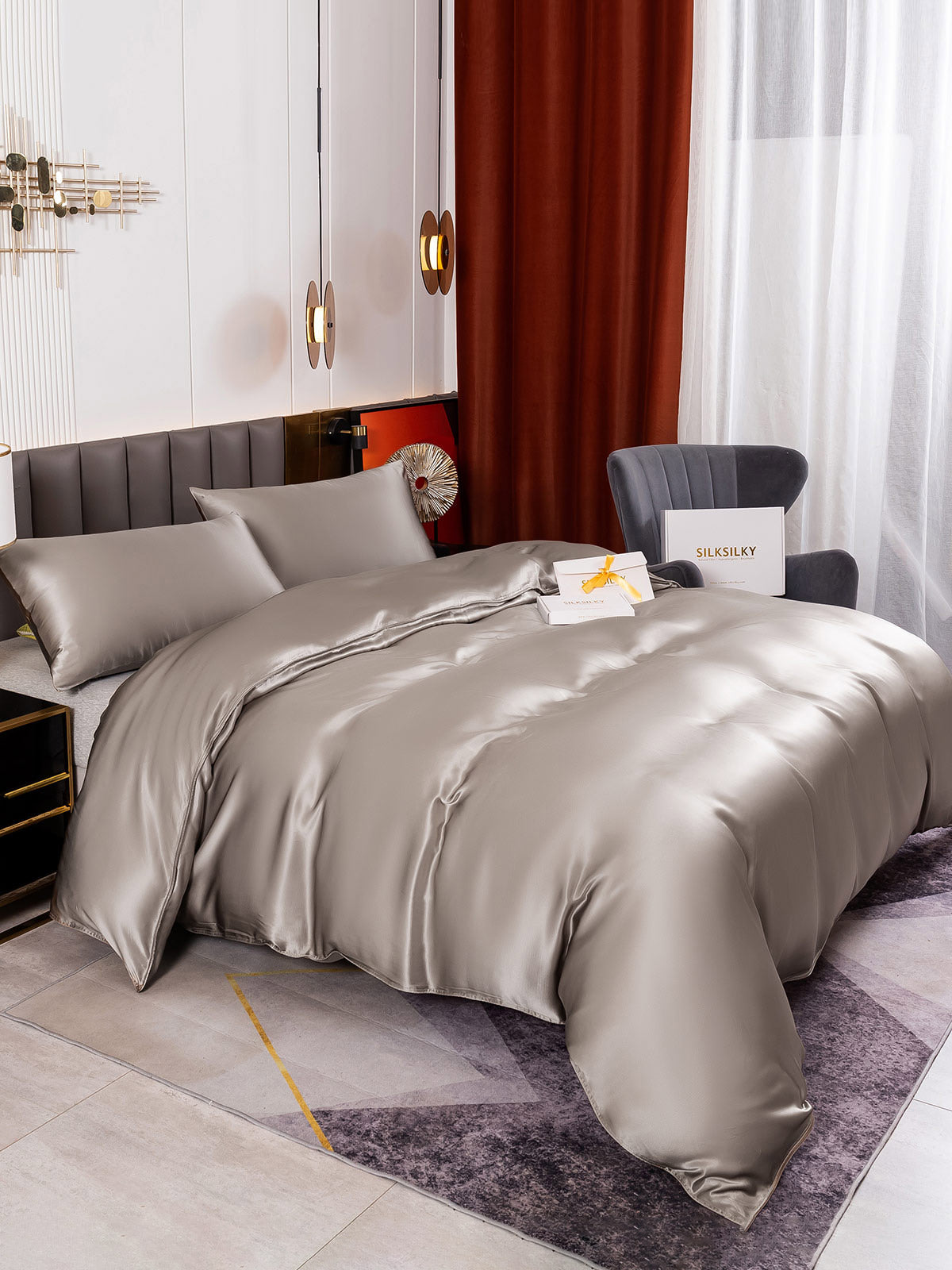 SilkSilky US 19Momme Pure Silk Bedding Set Gray 004