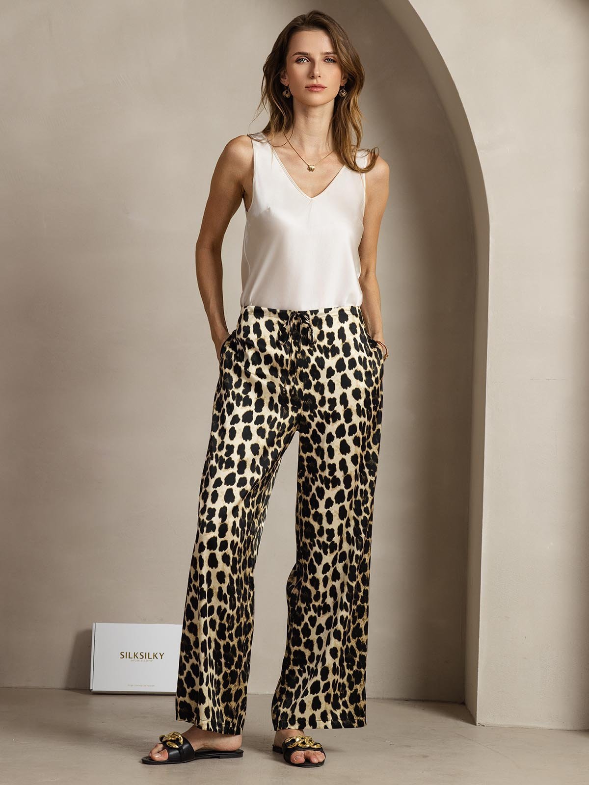 [Leopard] SilkSilky  19Momme Silk Womens Pants 007
