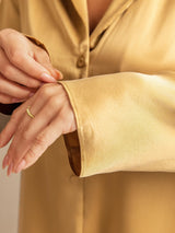 [Tan] SilkSilky  19Momme Machine-Washable Silk Long Sleeve Notch Collar Women's Pajamas 006
