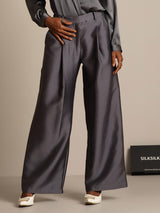 [Gray] SilkSilky  32Momme Silk-Wool Blend Women's Pants 001