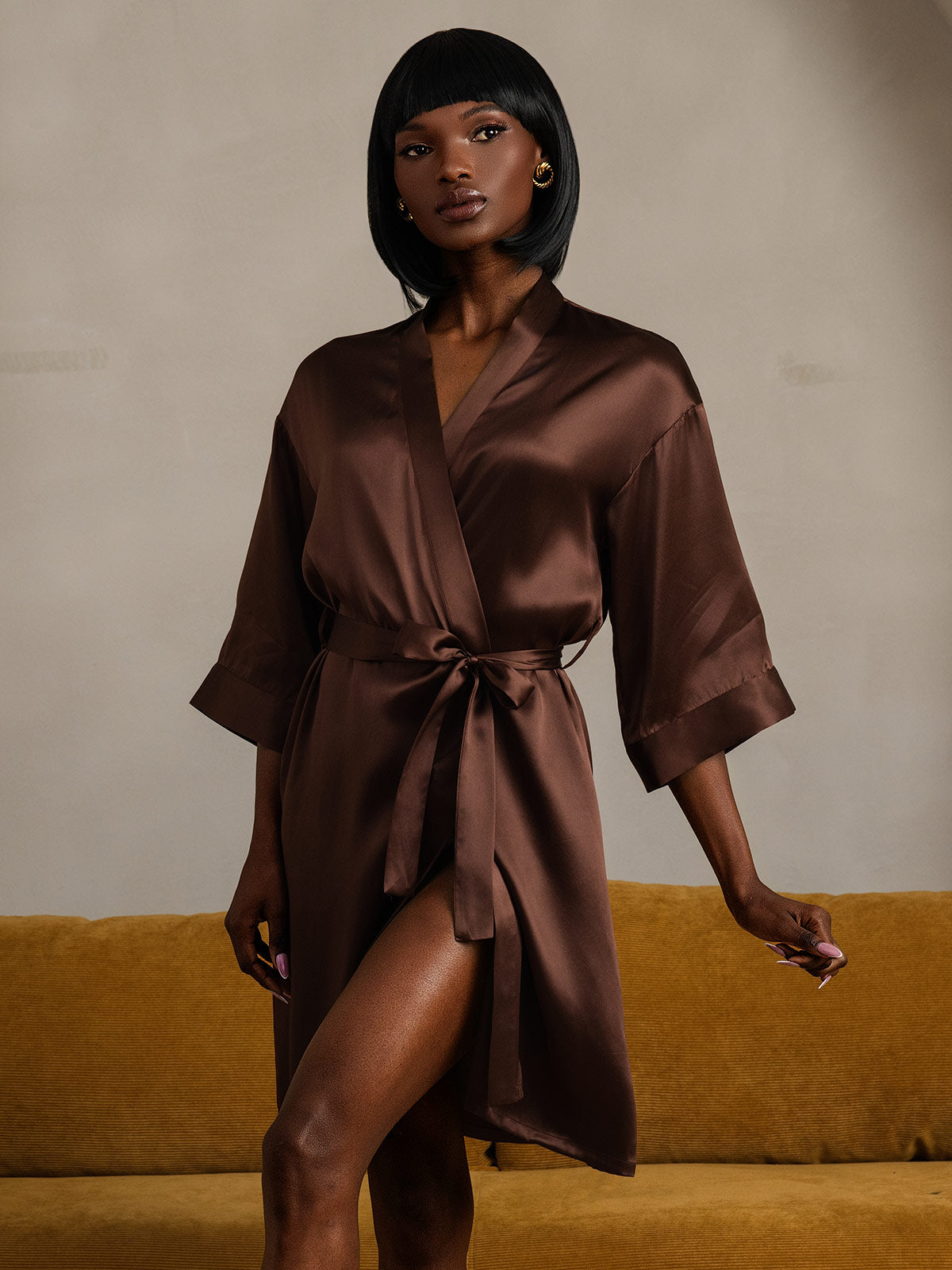[Coffee] SilkSilky  Pure Silk Womens Robe 006