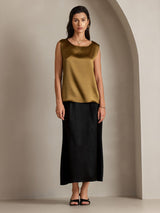 [Brown] SilkSilky  Sleeveless Round Neck Camisole Top 005