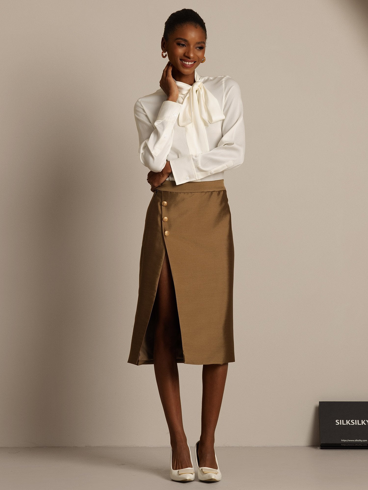 [Bronze] SilkSilky  32Momme Silk Split Skirt 007,