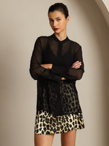 [Black] SilkSilky  Pure Silk Split Women's Shirt 006