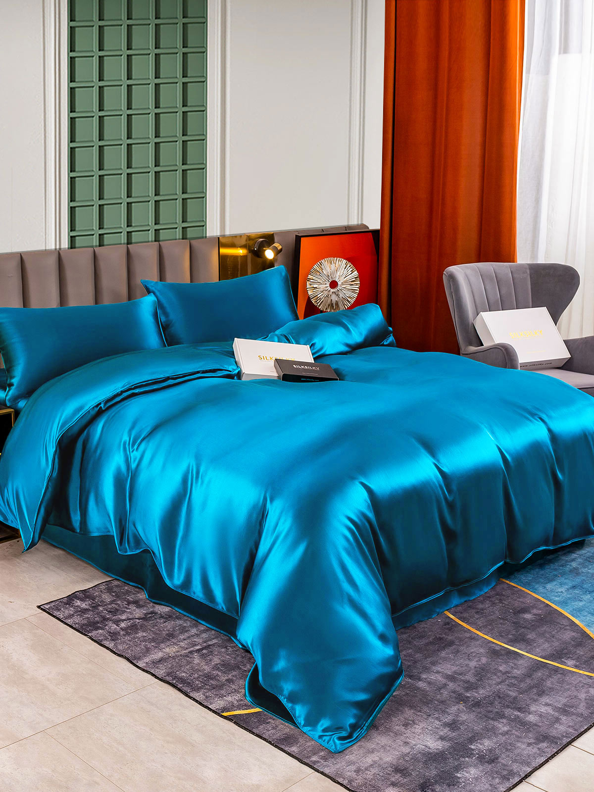 [Teal] SilkSilky  25Momme Pure Silk Bedding Set 004