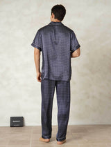 [NavyGinkgo] SilkSilky Pure Silk Lapel Collar Men's Pajamas 002