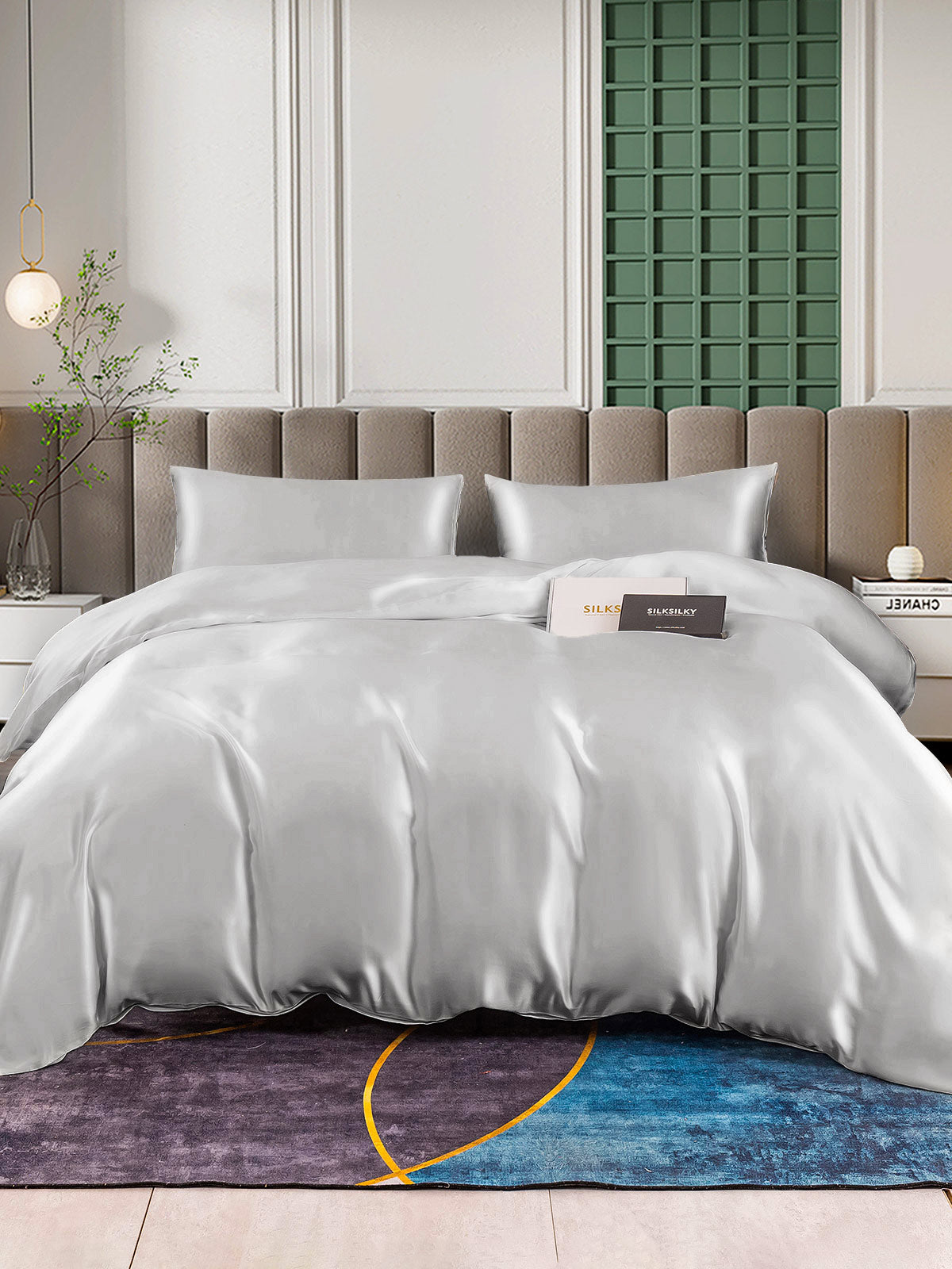 SilkSilky US 25Momme Pure Silk Bedding Set Silver 003